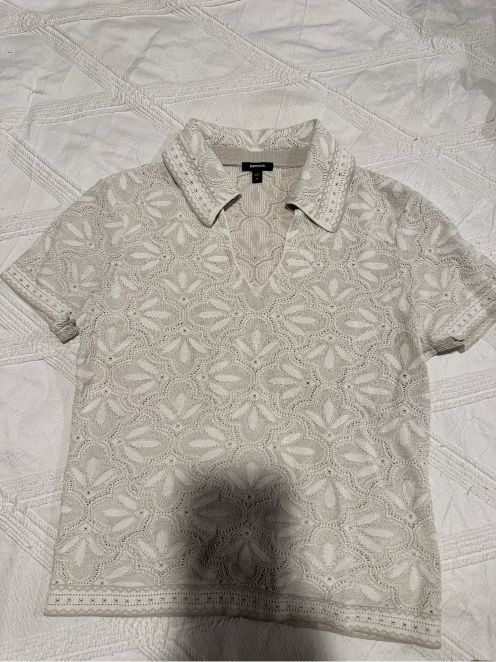 Express Cream Eyelet Lace Polo Top